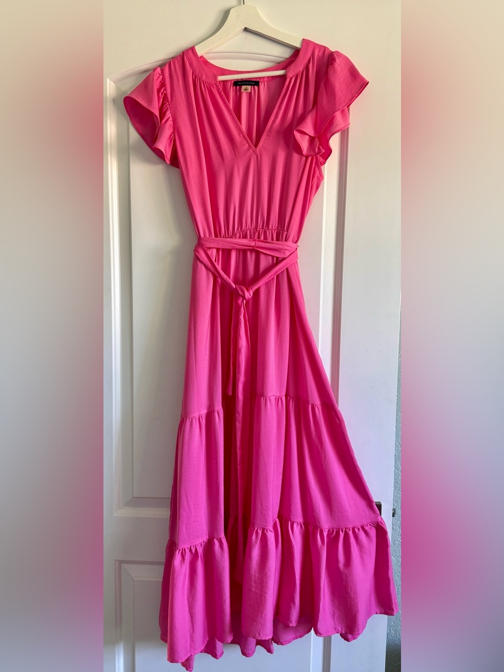Tommy Hilfiger Hot Pink Tiered Maxi Dress with Tie Waist